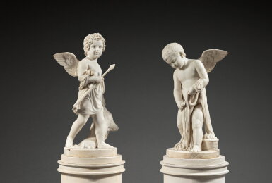 View full screen - View 1 of Lot 5. Genio della Caccia (Genius of Hunting) and Genio della Pesca (Genius of Fishing).