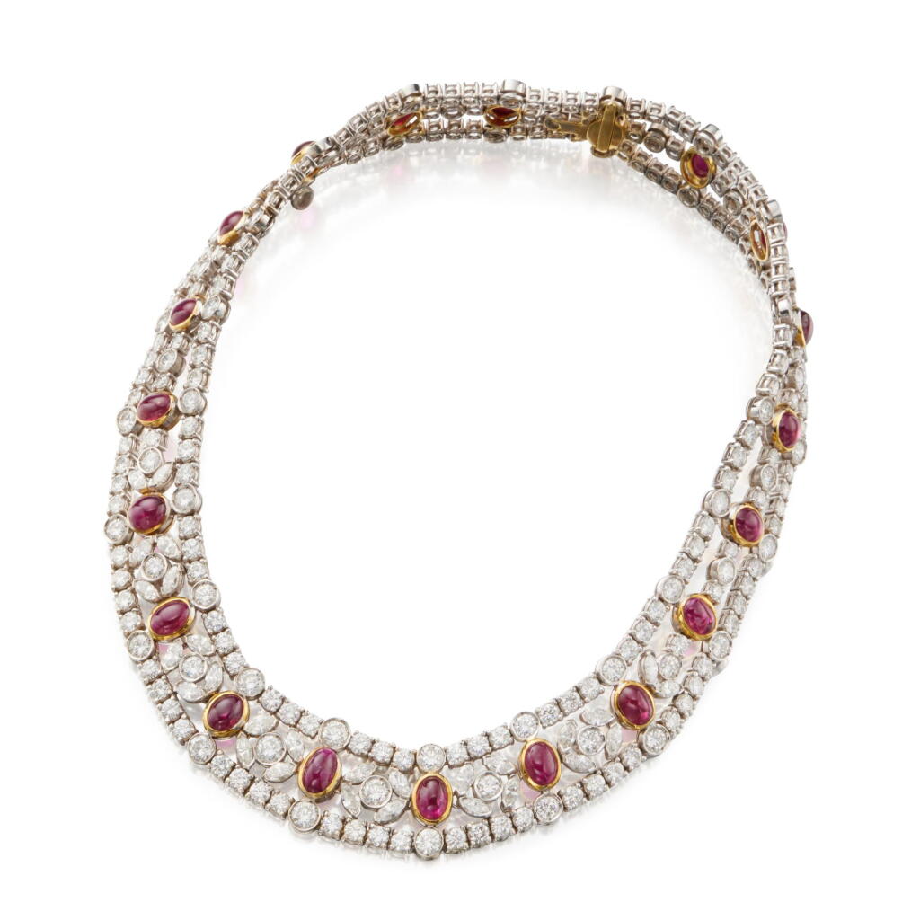 View full screen - View 1 of Lot 221. Ruby and Diamond Necklace.