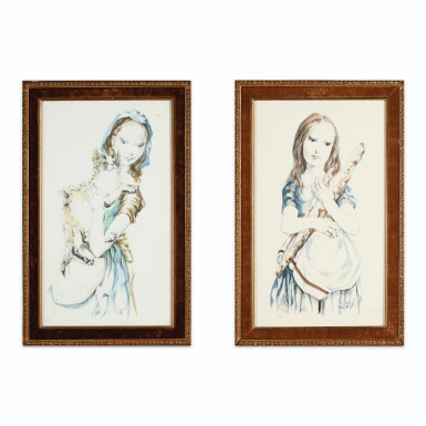 View full screen - View 1 of Lot 7. LÉONARD FOUJITA | (I) JEUNE FILLE AU CHAT (II) FILLETTE AU PAIN .