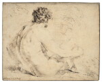 A seated male nude, seen from behind