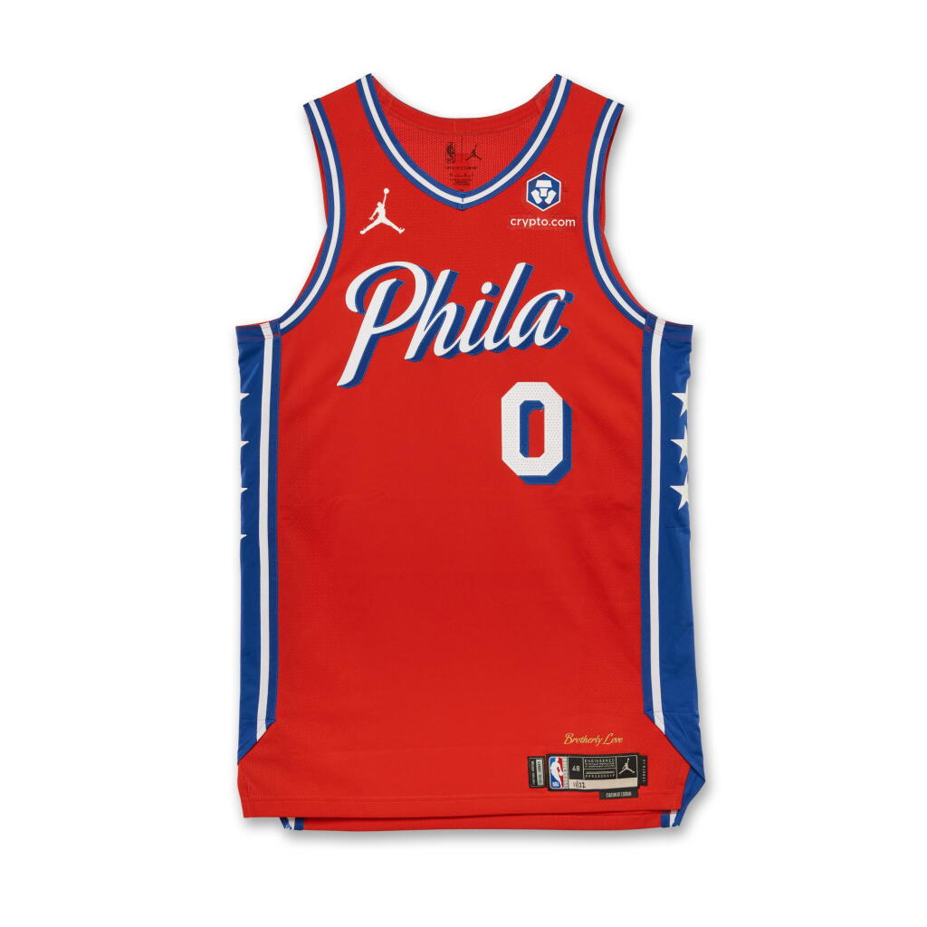 View full screen - View 1 of Lot 108. Tyrese Maxey Philadelphia 76ers 2024-2025 Emirates NBA Cup Game Worn Statement Edition Jersey .