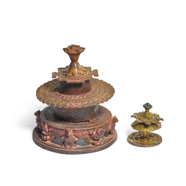 View full screen - View 1 of Lot 134. Two bronze yantras, Nepal, the larger yantra 1807.
