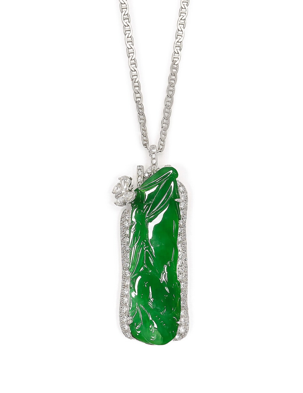 View full screen - View 1 of Lot 1620. JADEITE AND DIAMOND PENDENT NECKLACE | 天然翡翠 配 鑽石 項鏈.