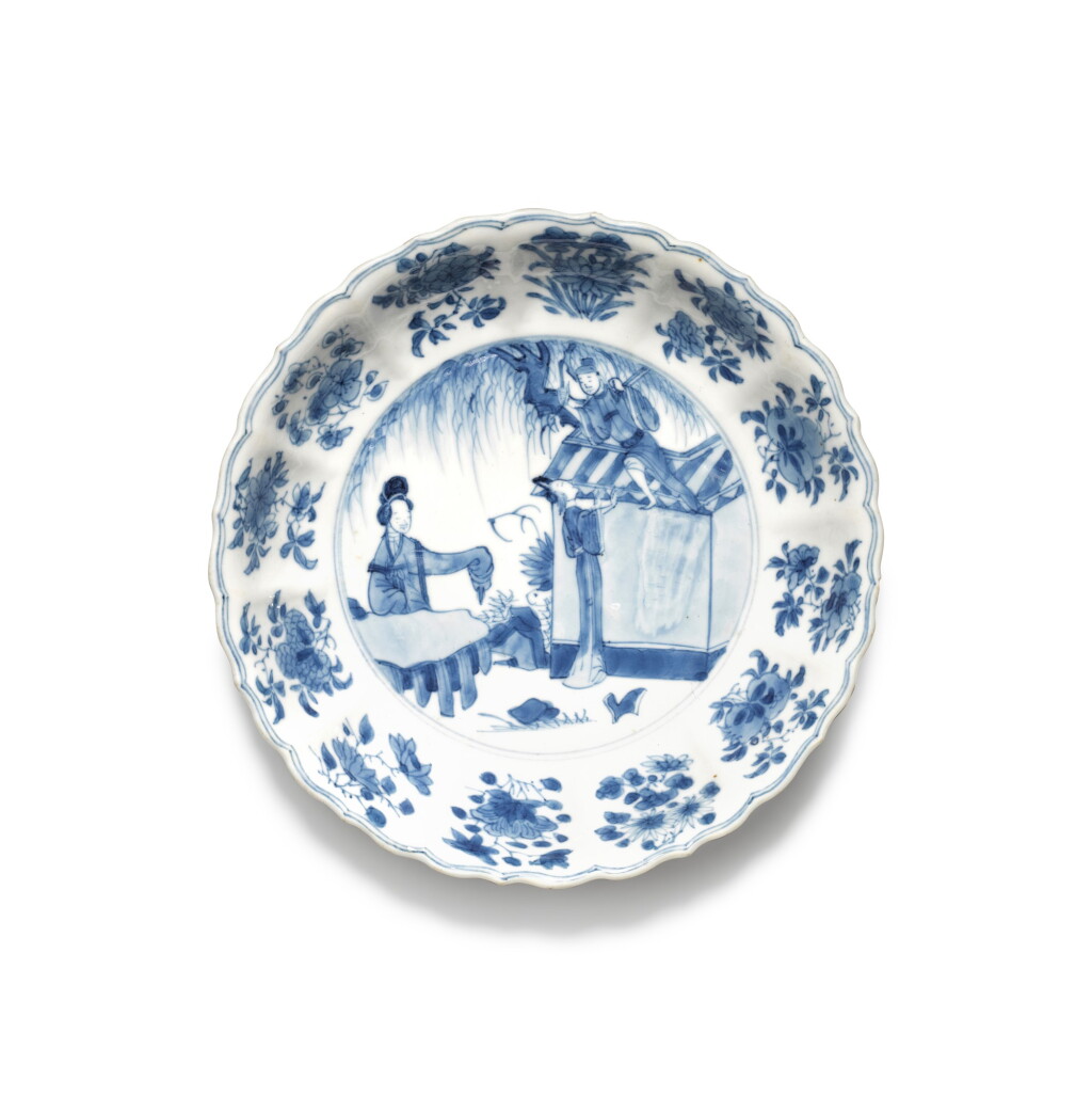 View full screen - View 1 of Lot 205. A blue and white lobed saucer dish, Qing dynasty, Kangxi period.