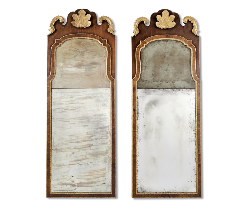 View full screen - View 1 of Lot 47. A Pair of George I Parcel Gilt Walnut Pier Mirrors, Circa 1725.