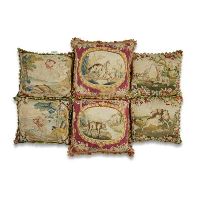 View full screen - View 1 of Lot 39. An assembled group of six tapestry cushions, 18th century and later.