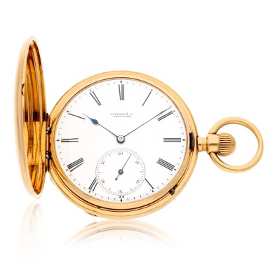 View full screen - View 1 of Lot 201. A gold hunting cased keyless lever watch Circa 1870, no. 7705.