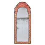 A Queen Anne Scarlet and Verre Églomisé Pier Mirror, in the Manner of Thomas and René Pelletier, Circa 1710