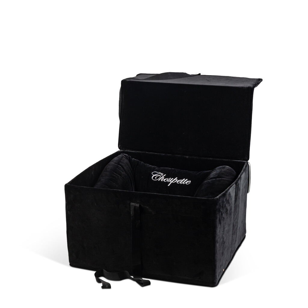 View full screen - View 1 of Lot 22. A black velvet cat box, embroidered ‘Choupette'.