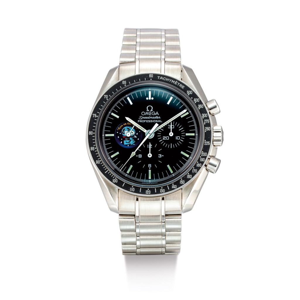 View full screen - View 1 of Lot 2022. OMEGA | SPEEDMASTER SNOOPY AWARD, REFERENCE 3578.51.00, A LIMITED EDITION STAINLESS STEEL CHRONOGRAPH WRISTWATCH WITH BRACELET, CIRCA 2003 | 奧米茄 | "Speedmaster Snoopy Award 型號3578.51.00 限量版精鋼計時鏈帶腕錶,錶殼編號77116603,約2003年製".