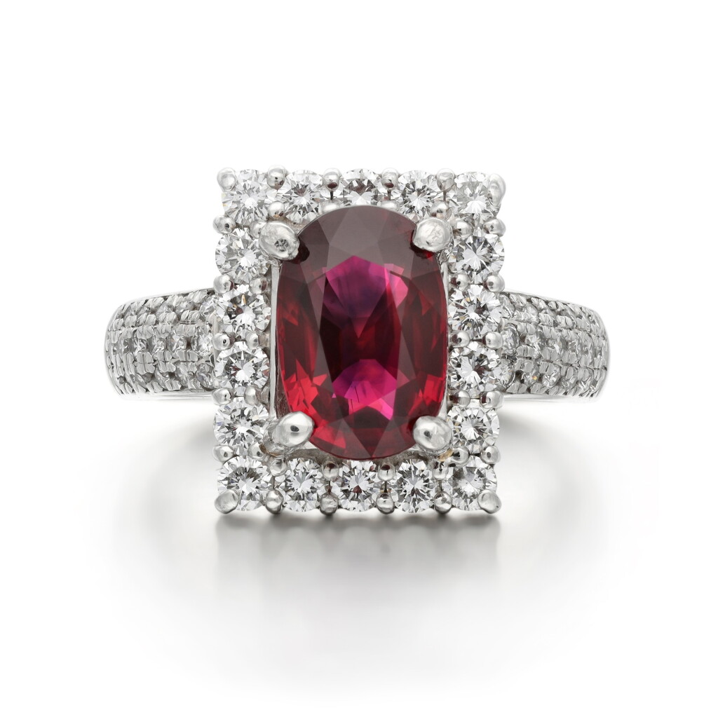 View full screen - View 1 of Lot 76. Ruby and diamond ring.