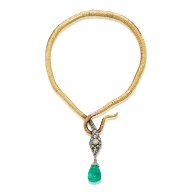 View full screen - View 1 of Lot 127. Gold, Emerald, Ruby and Diamond Necklace.