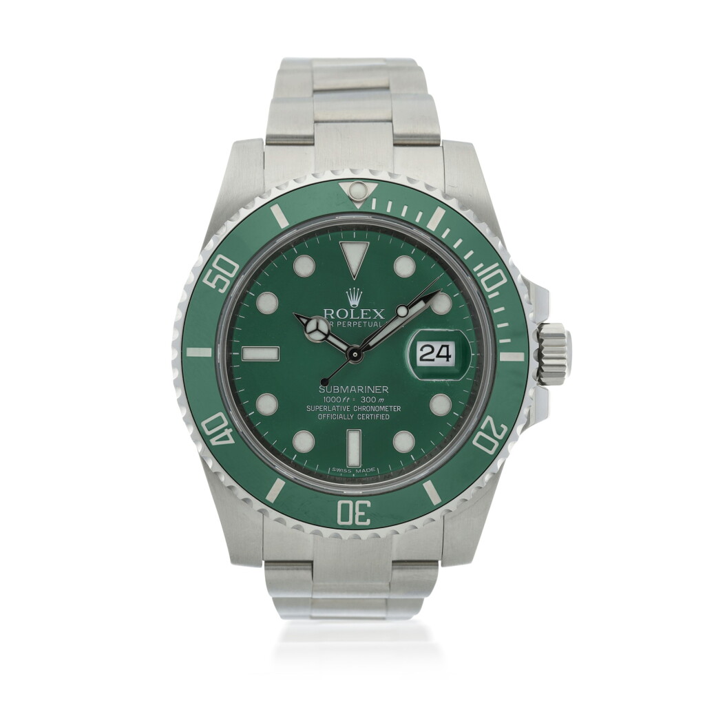 View full screen - View 1 of Lot 30. Reference 116610LV Submariner 'Hulk' A stainless steel automatic wristwatch with date and bracelet, Circa 2013.