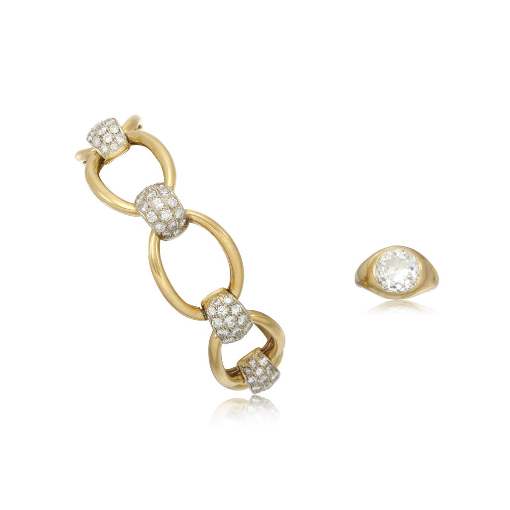 View full screen - View 1 of Lot 149. Anello e bracciale in diamanti | Diamond bracelet and ring.