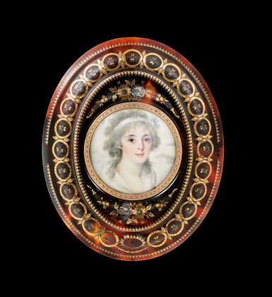 View full screen - View 1 of Lot 217. Portrait of a woman in bust, miniature on ivory, Louis Marie Sicardi, France, 1792 | Portrait de femme en buste, miniature sur ivoire par Louis Marie Sicardi, France, 1792.
