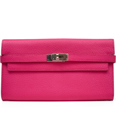 View full screen - View 1 of Lot 1107. Rose Lipstick Chèvre Mysore Kelly Classic Wallet Palladium Hardware, 2010.