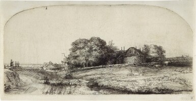 View full screen - View 1 of Lot 35. Landscape with a Hay Barn on the Diemerdijk with a Flock of Sheep (B., Holl. 224; New Holl. 254; H. 241).