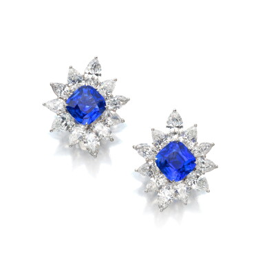 View full screen - View 1 of Lot 241. Pair of Sapphire and Diamond Earclips.