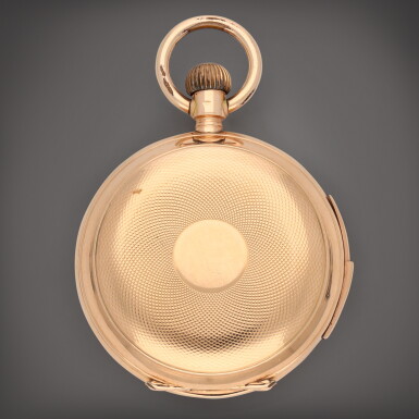 View full screen - View 1 of Lot 439. A yellow gold hunting cased repeating watch | Circa 1900.