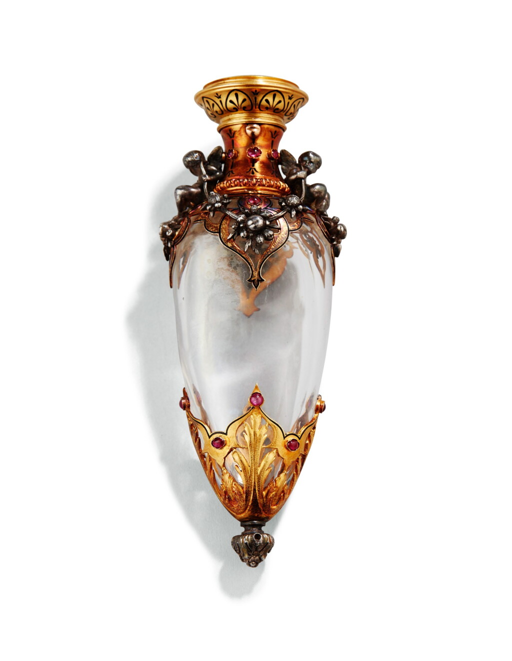 View full screen - View 1 of Lot 85. A GOLD, SILVERT-GILT, NIELLO SILVER, MOUNTED CRYSTAL SCENT BOTTLE, PROBABLY EMILE FROMENT-MEURICE, CIRCA 1838-1879 | FLACON À SEL EN CRISTAL MONTÉ OR, VERMEIL ET ARGENT NIELLÉ, PROBABLEMENT EMILE FROMENT-MEURICE, VERS 1838-1879.