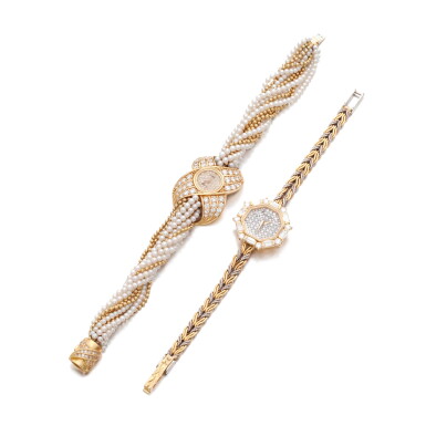 View full screen - View 1 of Lot 975. Two gold and diamond wristwatches.