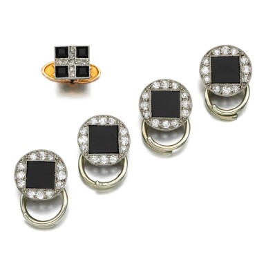 View full screen - View 1 of Lot 294. Four onyx and diamond buttons and one stud, 1920s.