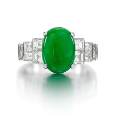 View full screen - View 1 of Lot 208. JADEITE AND DIAMOND RING.