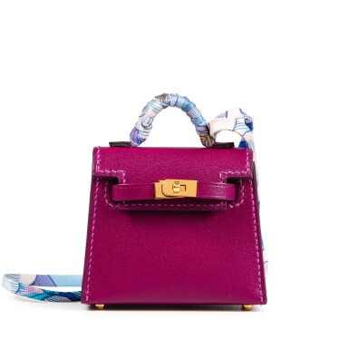 View full screen - View 1 of Lot 448. Anémone Tadelakt Micro Mini Kelly Twilly Bag Charm Gold Hardware, 2022.