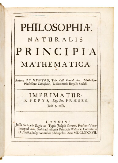 View full screen - View 1 of Lot 74. Newton, Philosophiae naturalis principia mathematica, London, 1687, contemporary vellum.