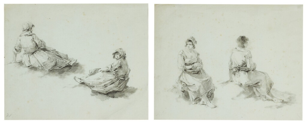 View full screen - View 1 of Lot 546. JEAN-BAPTISTE PILLEMENT | Two sheets of studies of seated female figures.