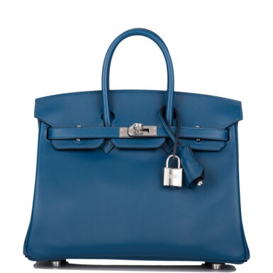 View full screen - View 1 of Lot 8. HERMÈS | DEEP BLUE BIRKIN 25CM OF SWIFT LEATHER WITH PALLADIUM HARDWARE.