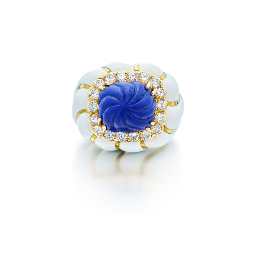 View full screen - View 1 of Lot 184. Lapis Lazuli, Enamel and Diamond Ring.