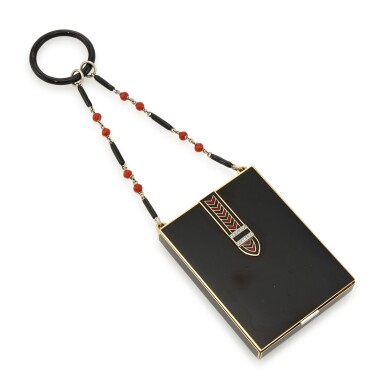 View full screen - View 1 of Lot 13. ENAMEL, CORAL AND DIAMOND VANITY CASE (PORTACIPRIA IN SMALTO, CORALLO E DIAMANTI), 1920S.