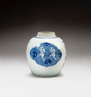 View full screen - View 1 of Lot 150. A blue and white 'boys' ginger jar, Qing dynasty, Kangxi period | 清康熙 青花嬰戲圖罐.