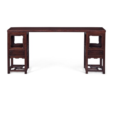View full screen - View 1 of Lot 851. A 'hongmu' pedestal table (Jiaji'an), Qing dynasty, 19th century | 清十九世紀 紅木架几案.