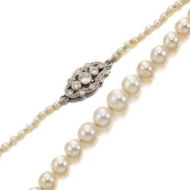 View full screen - View 1 of Lot 269. Pearl, seed pearl and diamond necklace.