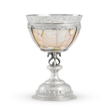 View full screen - View 1 of Lot 50. A James I silver-mounted cup, maker's mark CB or GB, possibly for Barnabus Gregory, London, 1603.
