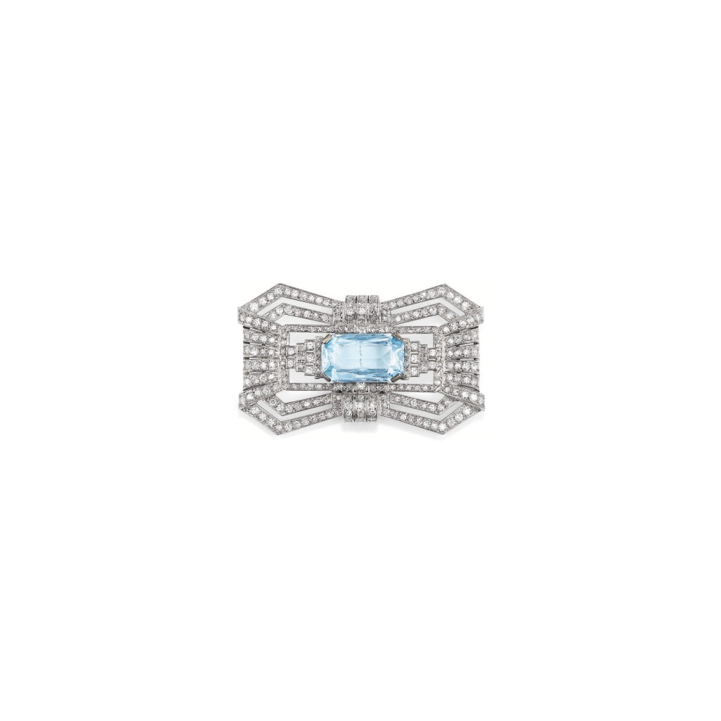 View full screen - View 1 of Lot 233. BIJOU AIGUE-MARINE ET DIAMANTS, VERS 1930 | AQUAMARINE AND DIAMOND JEWEL, 1930S.