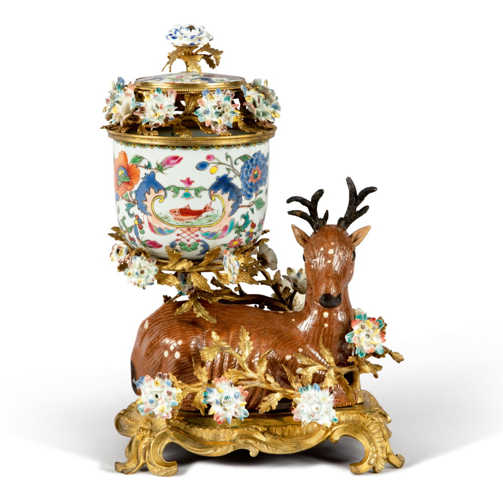 View full screen - View 1 of Lot 92. A LOUIS XV GILT BRONZE AND CHINESE PORCELAIN POT POURRI, THE CHINESE PORCELAIN 18TH CENTURY, THE MOUNTS MID-18TH CENTURY.