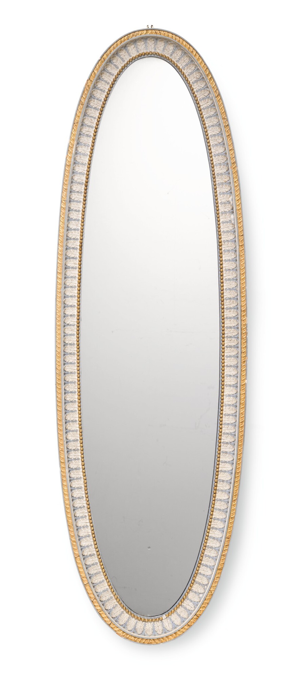 View full screen - View 1 of Lot 251. A pair of unusual George III style ivory and blue painted gesso and gilt mirrors, in the manner of Thomas Chippendale.