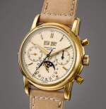 Reference 2499 | 4th Series A very well preserved yellow gold perpetual calendar chronograph wristwatch with moon phases, original certificate and presentation box, Circa 1984 | 百達翡麗 | 型號2499 4th Series | 黃金萬年曆計時腕錶,備月相顯示,附帶原廠證書及盒子,品相出衆,約1984年製