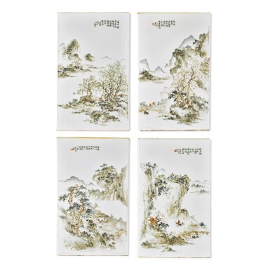 View full screen - View 1 of Lot 817. A SET OF FOUR 'QIANJIANG' ENAMELED 'LANDSCAPE' PLAQUES, BY CHENG MEN, LATE QING DYNASTY.
