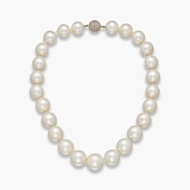 View full screen - View 1 of Lot 292. Cultured Pearl and Diamond Necklace .