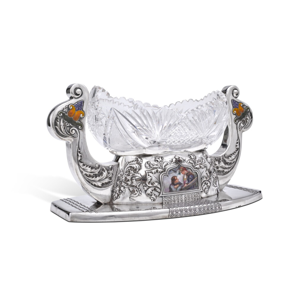 View full screen - View 1 of Lot 262. An impressive Pan-Slavic silver, gem-set, enamel and cut-glass centrepiece, Nikolai Tarabrov, Moscow, 1908-1917.