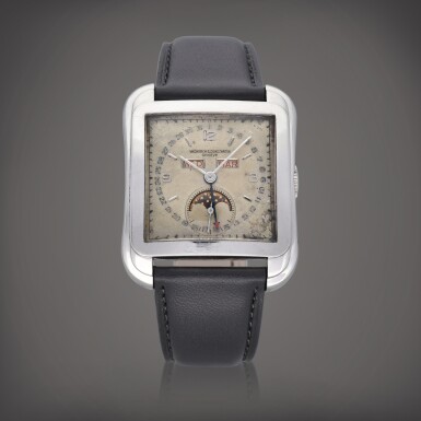 View full screen - View 1 of Lot 95. 'Cioccolatone', Reference 4764 A possibly unique platinum triple date wristwatch with moon phases Circa 1958 | 江詩丹頓 | 'Cioccolaton' 型號 4764 應為獨一無二鉑金全日期腕錶備月相顯示,製作年份約 1958.