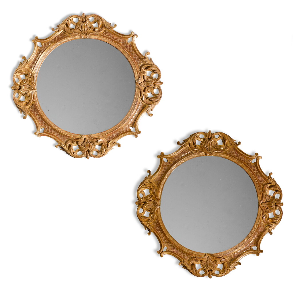 View full screen - View 1 of Lot 65. A pair of George II carved giltwood mirrors, mid-18th century.