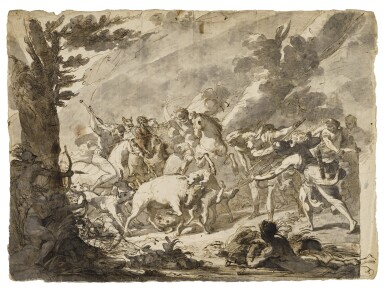View full screen - View 1 of Lot 305. Recto: The Caledonian Boar Hunt Verso: A Female Figure Striding Forward.