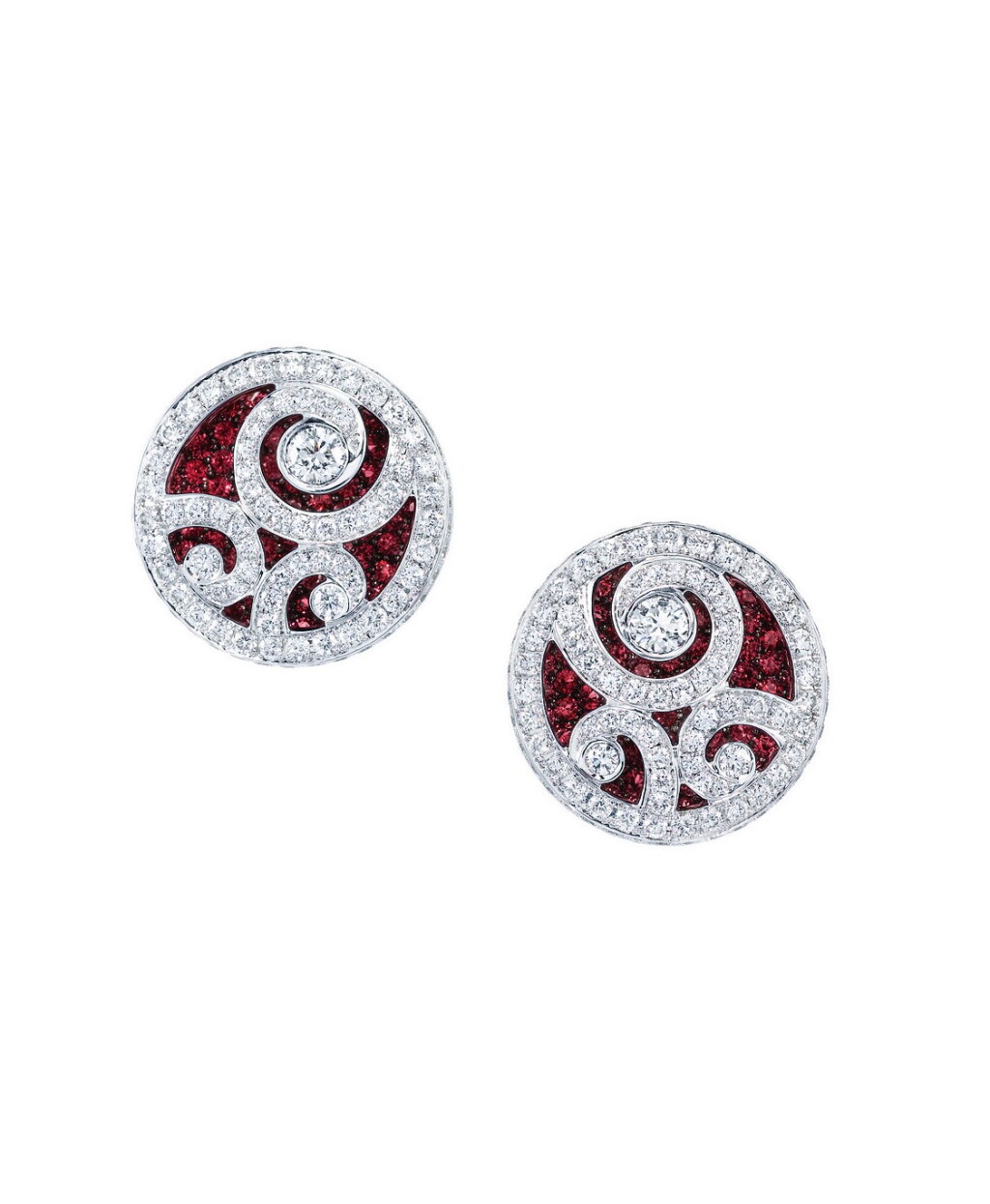 View full screen - View 1 of Lot 139. GRAFF | PAIR OF RUBY AND DIAMOND 'DIAMOND ON DIAMOND' EARRINGS.