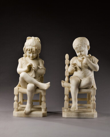 View full screen - View 1 of Lot 531. A Boy reading and a Girl sewing.