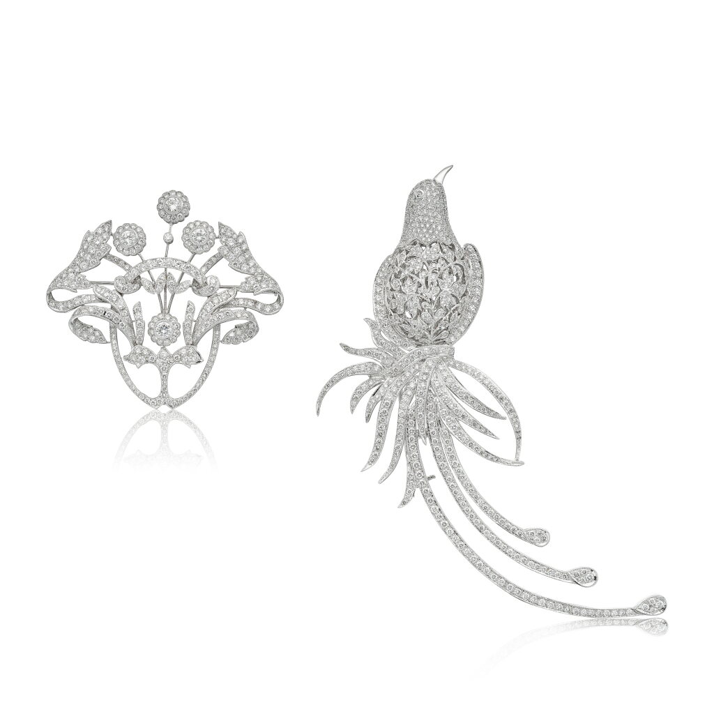 View full screen - View 1 of Lot 1643. Two Diamond Brooches | 鑽石 胸針兩枚.